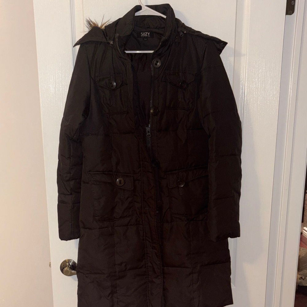 Dark Brown Women's Long Winter Puffer Coat